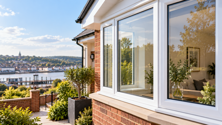 Modern Bay Window Overlooking Riverside Town
